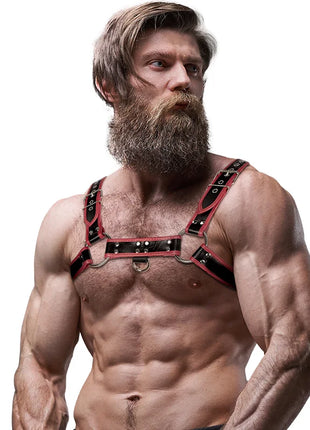FETISH SUBMISSIVE ATTITUDE - BRUSTGESCHIRR AUS ECO-LEDER FÜR HERREN SCHWARZ/ROT - Harness