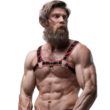 FETISH SUBMISSIVE ATTITUDE - BRUSTGESCHIRR AUS ECO-LEDER FÜR HERREN SCHWARZ/ROT - Harness