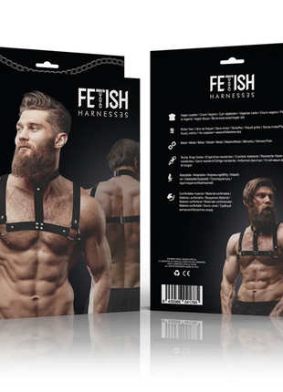FETISH SUBMISSIVE ATTITUDE - VERSTELLBARER BRUSTGURT AUS ÖKO-LEDER MIT HALSKETTE FÜR MNNER - Harness