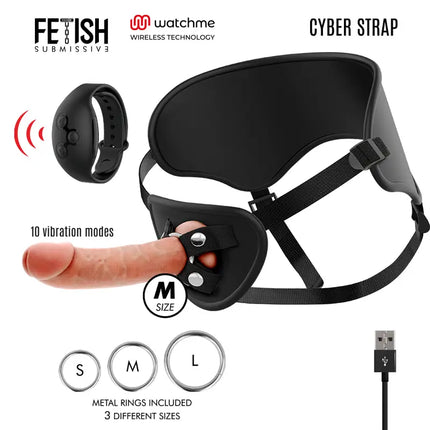 FETISH SUBMISSIVE CYBER STRAP - HARNESS MIT FERNBEDIENUNG DILDO WATCHME M TECHNOLOGIE - Vibrationsgurte