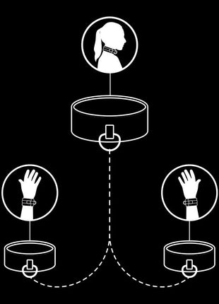 FETISH SUBMISSIVE - HALSKETTE UND HANDSCHELLEN AUS VEGANEM LEDER MIT NOPRENE-FUTTER - Halskette