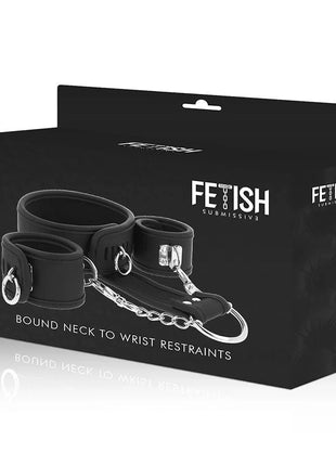FETISH SUBMISSIVE - HALSKETTE UND HANDSCHELLEN AUS VEGANEM LEDER MIT NOPRENE-FUTTER - Handschellen für Frauen