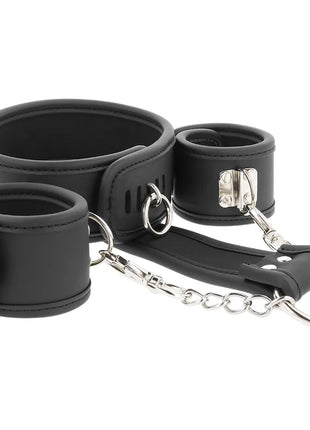 FETISH SUBMISSIVE - HALSKETTE UND HANDSCHELLEN AUS VEGANEM LEDER MIT NOPRENE-FUTTER - Handschellen für Frauen