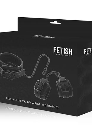 FETISH SUBMISSIVE - HALSKETTE UND HANDSCHELLEN AUS VEGANEM LEDER MIT NOPRENE-FUTTER - Halskette