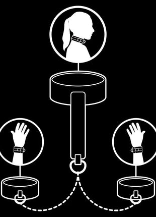 FETISH SUBMISSIVE - HALSKETTE UND HANDSCHELLEN AUS VEGANEM LEDER MIT NOPRENE-FUTTER - Handschellen für Frauen