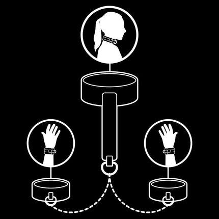 FETISH SUBMISSIVE - HALSKETTE UND HANDSCHELLEN AUS VEGANEM LEDER MIT NOPRENE-FUTTER - Handschellen für Frauen