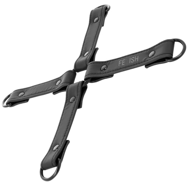 Schwarze vegane leder handschellenverbindung mit silbernen metallbeschlägen und fe ish gravur fetisch submissive