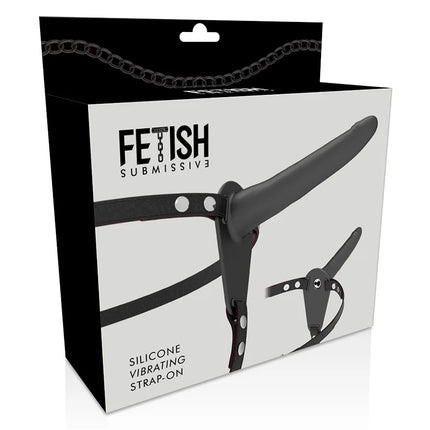 FETISH SUBMISSIVE HARNESS - SCHWARZER SILIKONVIBRATOR 15 CM - Vibrationsgurte