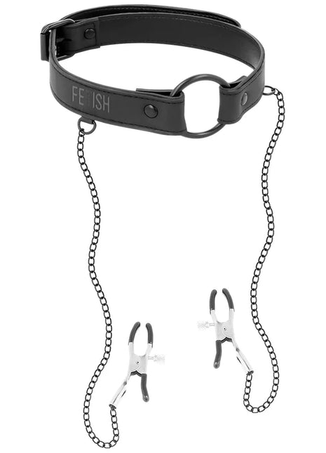 FETISH SUBMISSIVE - KNEBELRING MIT NIPPELKLEMMEN - Halskette