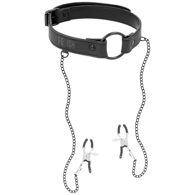 FETISH SUBMISSIVE - KNEBELRING MIT NIPPELKLEMMEN - Halskette