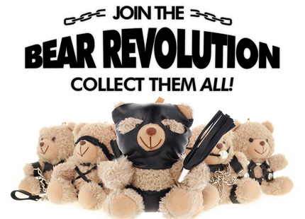 Fetish submissive luno bdsm teddybär modell 7 beige plüschbär mit schwarzen lederaccessoires und ketten