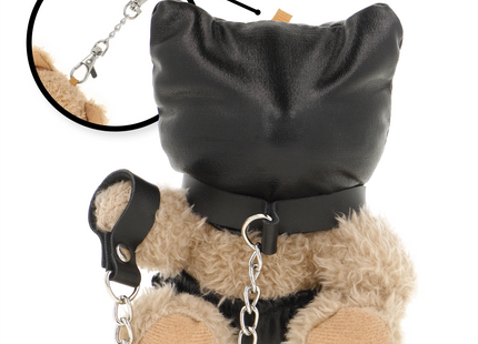 Schwarzer lederspielbär mit katzenohren kette und metallverschluss fetish submissive momo bdsm teddybär modell 8
