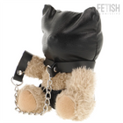 Schwarzer leder teddy mit katzenohren und kette fetisch submissive momo bdsm teddybaer modell 8