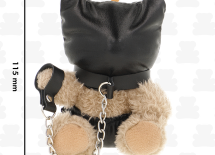 Schwarzer katzenmotiv teddy bär aus leder mit halsband und kette fetisch submissive momo bdsm teddybaer modell 8
