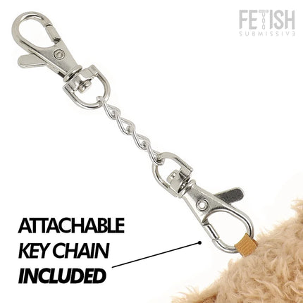 Silberner metall schlüsselanhänger mit robustem karabiner und ineinandergreifenden gliedern für fetish submissive ted teddybär bdsm modell 2