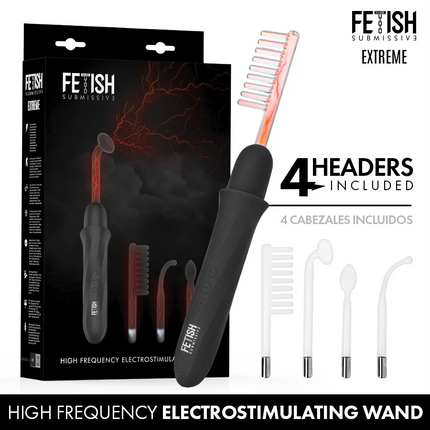 Schwarzer fetish submissive vibrador wand zur electroestimulacion alta frecuencia mit transparenten rosa austauschköpfen