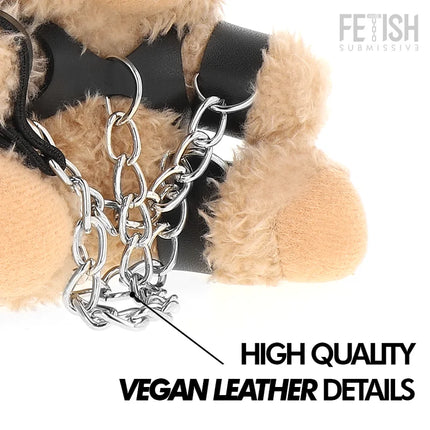 Schwarzes veganlederharness mit silbernen kettengliedern fetish submissive yogi teddybär bdsm modell 1