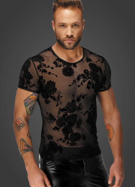 Flower Flock T-Shirt H073 von Noir Handmade Alpha Collection - S / schwarz - Herren-Shirt