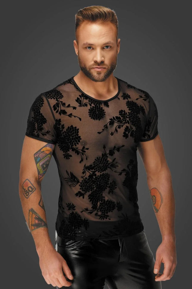 Flower Flock T-Shirt H073 von Noir Handmade Alpha Collection - S / schwarz - Herren-Shirt