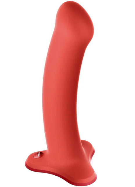 Rot silikon analplug mit gebogener, konischer form und stabilem sockel von Fun Factory Magnum Dildo Wild Olive