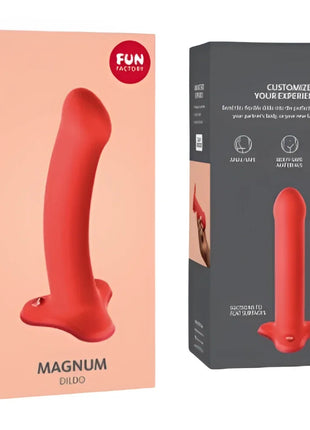 Roter magnum dildo von fun factory mit glatter silikonoberfläche und ergonomischem design wild olive model