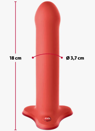 Rotes silikonspielzeug fun factory magnum dildo wild olive mit flachem sockel 18 cm hoch 3 7 cm durchmesser