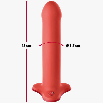 Rotes silikonspielzeug fun factory magnum dildo wild olive mit flachem sockel 18 cm hoch 3 7 cm durchmesser