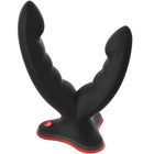 Schwarzer silikon doppelköpfiger analplug mit rotem rand und fun factory logo am fuß für massage und stimulation