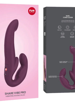 Fun factory share vibe pro doppelvibrator in violett aus silikon mit rotem power-knopf und ergonomischem design