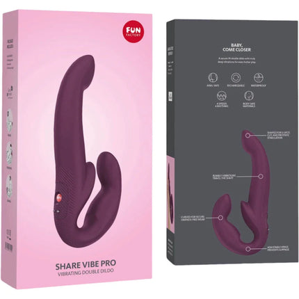Fun factory share vibe pro doppelvibrator in violett aus silikon mit rotem power-knopf und ergonomischem design
