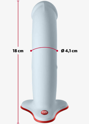 Fun factory the boss realistischer dildo schwarz aus silikon mit roter basis und fun logo 18 cm lang 4,1 cm durchmesser