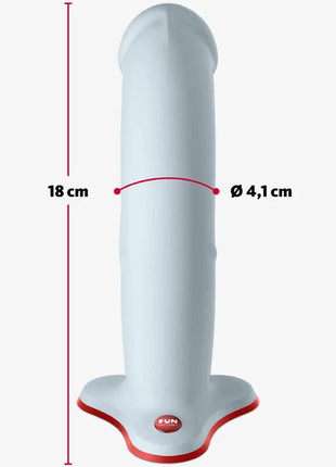 Fun factory the boss realistischer dildo schwarz aus silikon mit roter basis und fun logo 18 cm lang 4,1 cm durchmesser