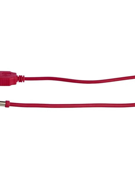 Rotes usb magnet ladekabel von fun factory mit schwarzem rundem stecker zwei silbernen knöpfen und pinkem akzent