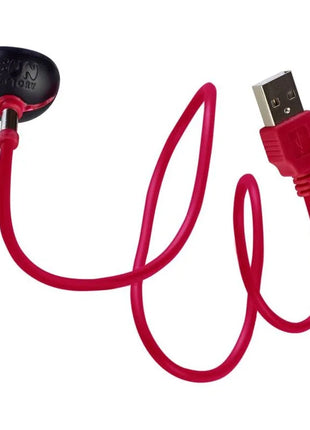 Rotes fun factory usb-magnet-ladekabel mit schwarzem abgerundetem stecker und fun factory logo
