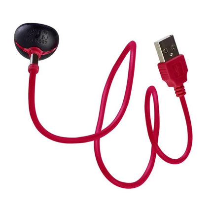 Rotes fun factory usb-magnet-ladekabel mit schwarzem abgerundetem stecker und fun factory logo