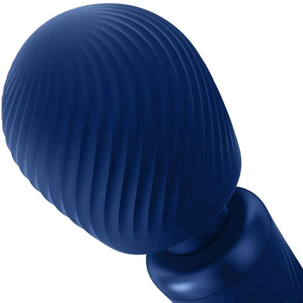 Fun factory vim silikon wiederaufladbarer vibrierender gewichteter rumble wand mitternachtsblau aus tiefblauem silikon mit geripptem rundem kopf und glattem griff