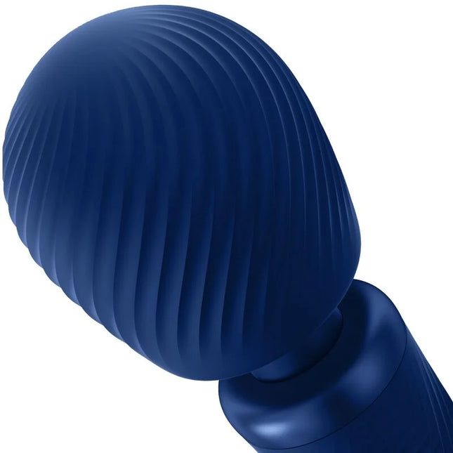 Fun factory vim silikon wiederaufladbarer vibrierender gewichteter rumble wand mitternachtsblau aus tiefblauem silikon mit geripptem rundem kopf und glattem griff