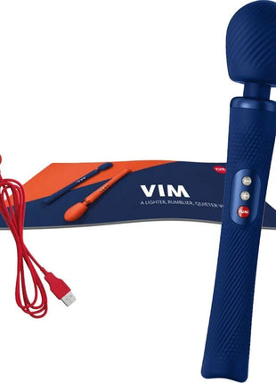 Fun factory vim silikon wiederaufladbarer vibrierender gewichteter rumble wand mitternachtsblau mit strukturiertem griff und drei knöpfen