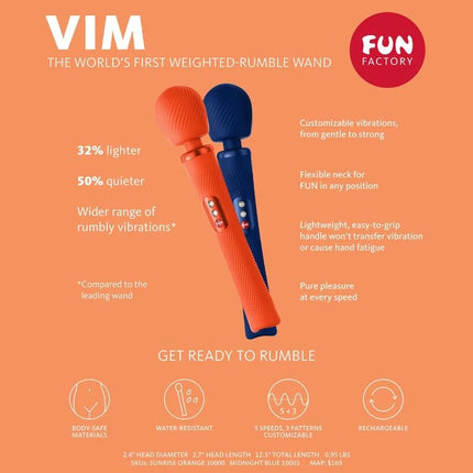Fun factory vim silikon wiederaufladbarer, vibrierender, gewichteter rumble wand in orange und blau mit strukturierten griffen und steuerknöpfen