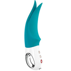 Teal und weiße h2o wand mit schlankem ergonomischem design und silikonspitzen für den fun factory volta g5 klitoralvibrator benzin