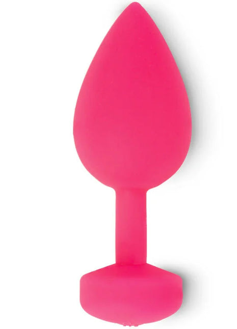 Ein lebhaft pinkfarbener teardrop-förmiger butt plug aus silikon mit sechseckiger basis von funtoys/gplug anal-vibrator gross 3,9 cm