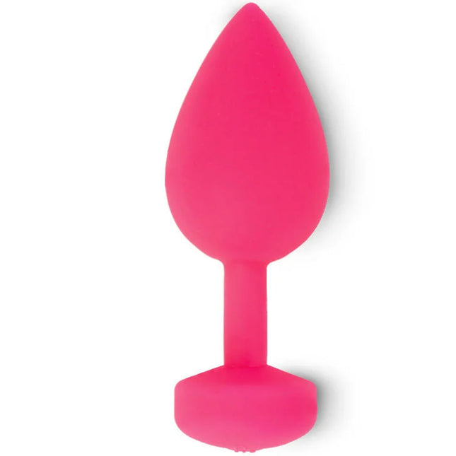 Ein lebhaft pinkfarbener teardrop-förmiger butt plug aus silikon mit sechseckiger basis von funtoys/gplug anal-vibrator gross 3,9 cm