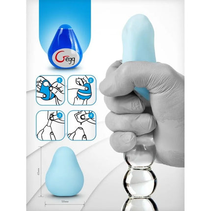 Lichtblaues silikon ei förmiger gegg g-vibe texturierter wiederverwendbarer mastubator mit glänzender oberfläche