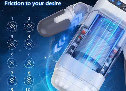 Weiß-graues handheld game cup stoßender vibrations-masturbator mit transparentem blau beleuchtetem zylinder und 10 stößmodi
