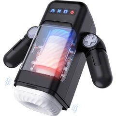 Schwarzer und weißer silikonüberzogener game cup stoßender vibrations-masturbator mit transparentem frontpanel und heizfunktion