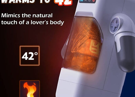 Weißer plastik erhitzter körper simulator mit transparentem orangefarbenem gel gefülltem fach und steuerknöpfen für game cup stoßender vibrationsmasturbator mit heizfunktion schwarz