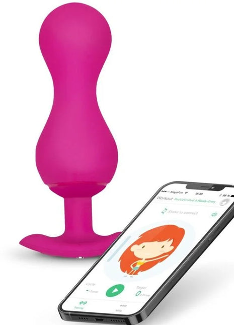Vibrant pinker silikon analplug mit abgespreizter basis und app-steuerung im produkt gballs 3 kegelbälle mit app