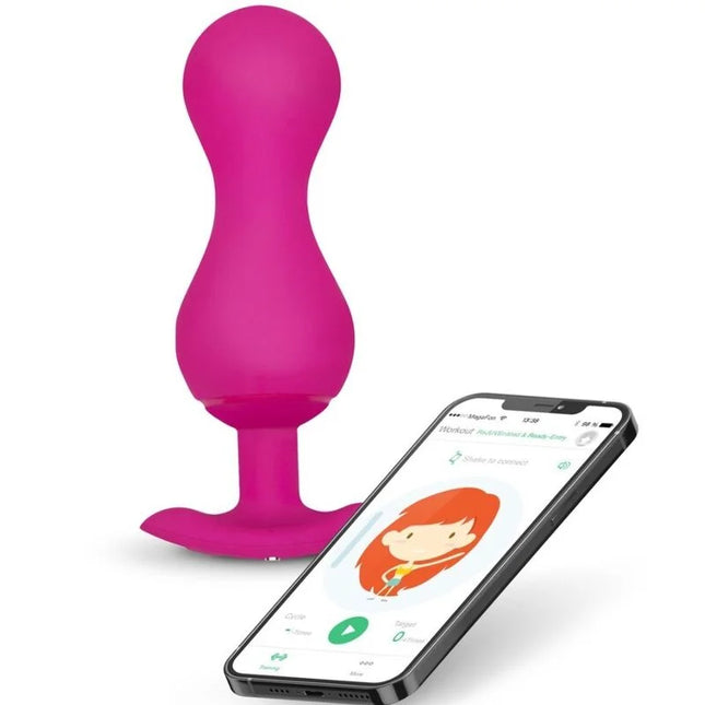 Vibrant pinker silikon analplug mit abgespreizter basis und app-steuerung im produkt gballs 3 kegelbälle mit app