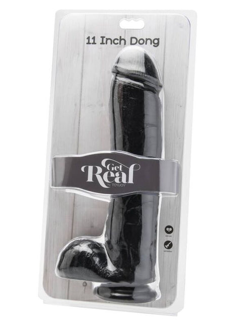 Schwarzer 28 cm get real dildo mit schwarzen eiern in klarer kunststoffverpackung