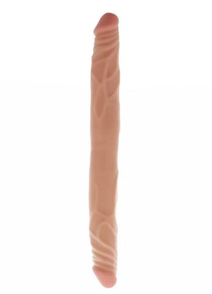Beiges doppeldong 35 cm aus silikon mit strukturierter oberfläche und spitz zulaufenden enden von get real